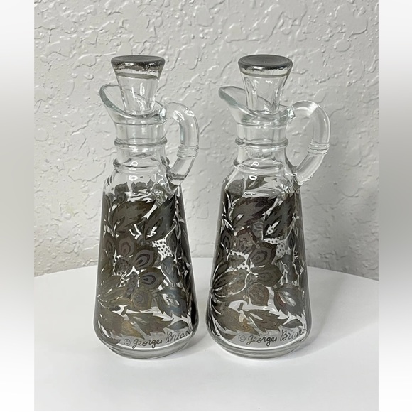 MCM Georges Briard Oil & Vinegar Cruets For Anchor Hocking with Floral Overlay - Picture 3 of 8